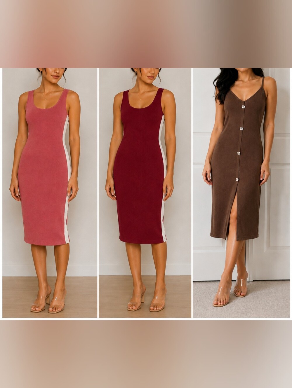 Bundle of 3 Women's Bodycon Midi Dresses XS Stretch Casual Minimalist EUC